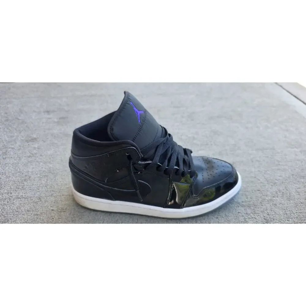 Nike Air Jordan 1 Mid Black Patent Purple Jumpman DV1308-004 Sz 9.5